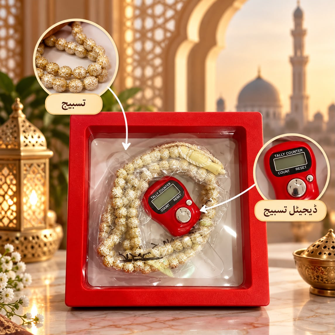 2 in 1 Tasbih Set (Red)