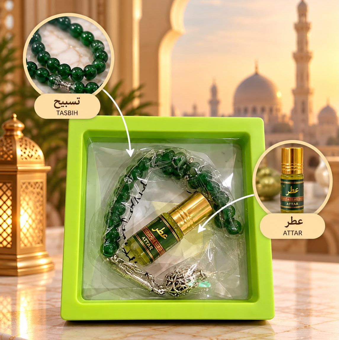 Tasbih with Attar Set (Green)