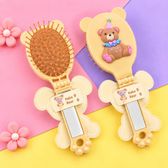Bear Folding Mirror Hair Brush (Beige)