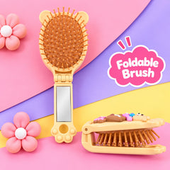 Bear Folding Mirror Hair Brush (Beige)