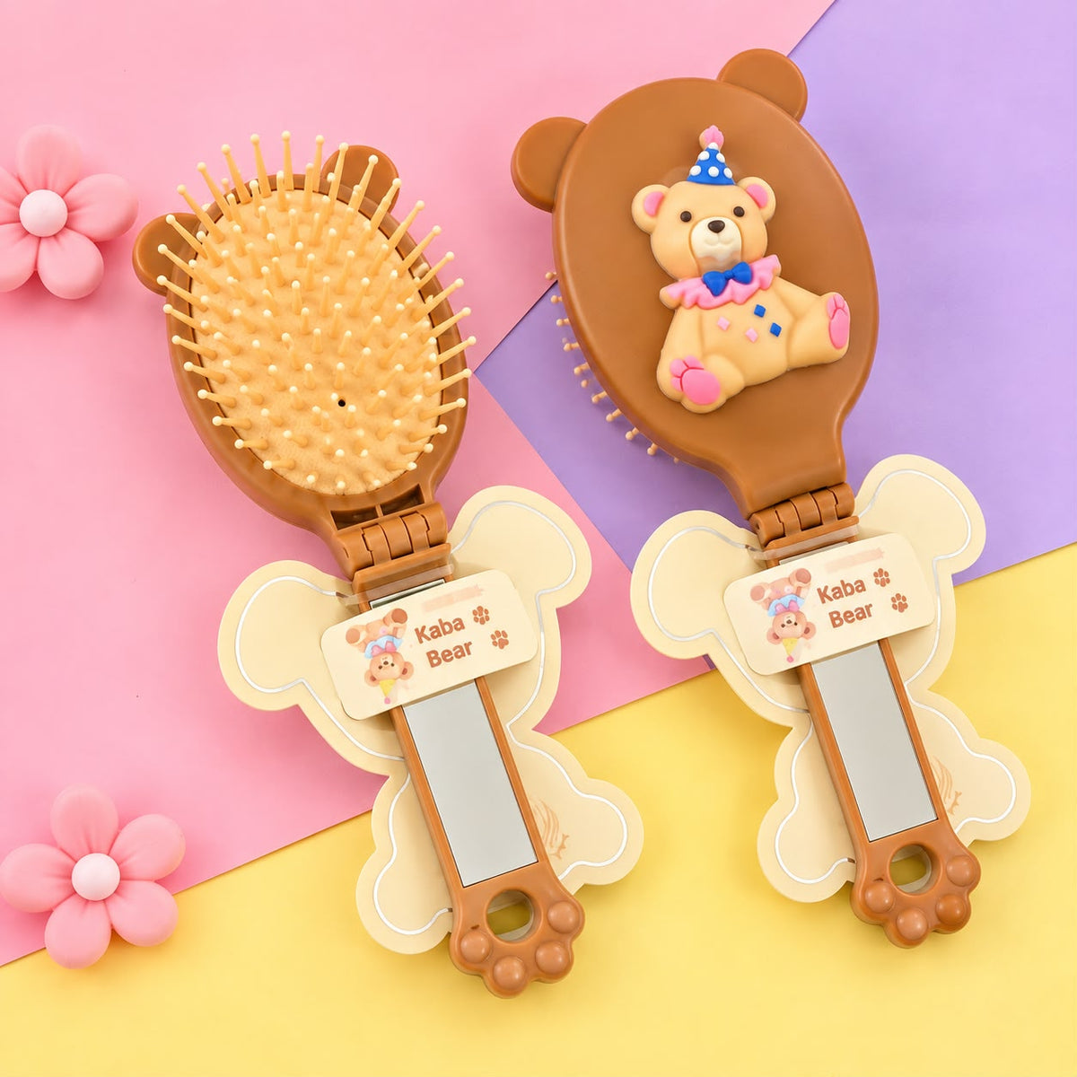 Bear Folding Mirror Hair Brush (Brown)