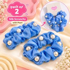 Pearl Silk Scrunchies-01 (Blue)
