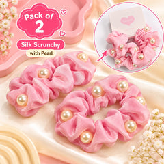 Pearl Silk Scrunchies-01 (Light Pink)