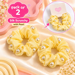 Pearl Silk Scrunchies-01 (Yellow)