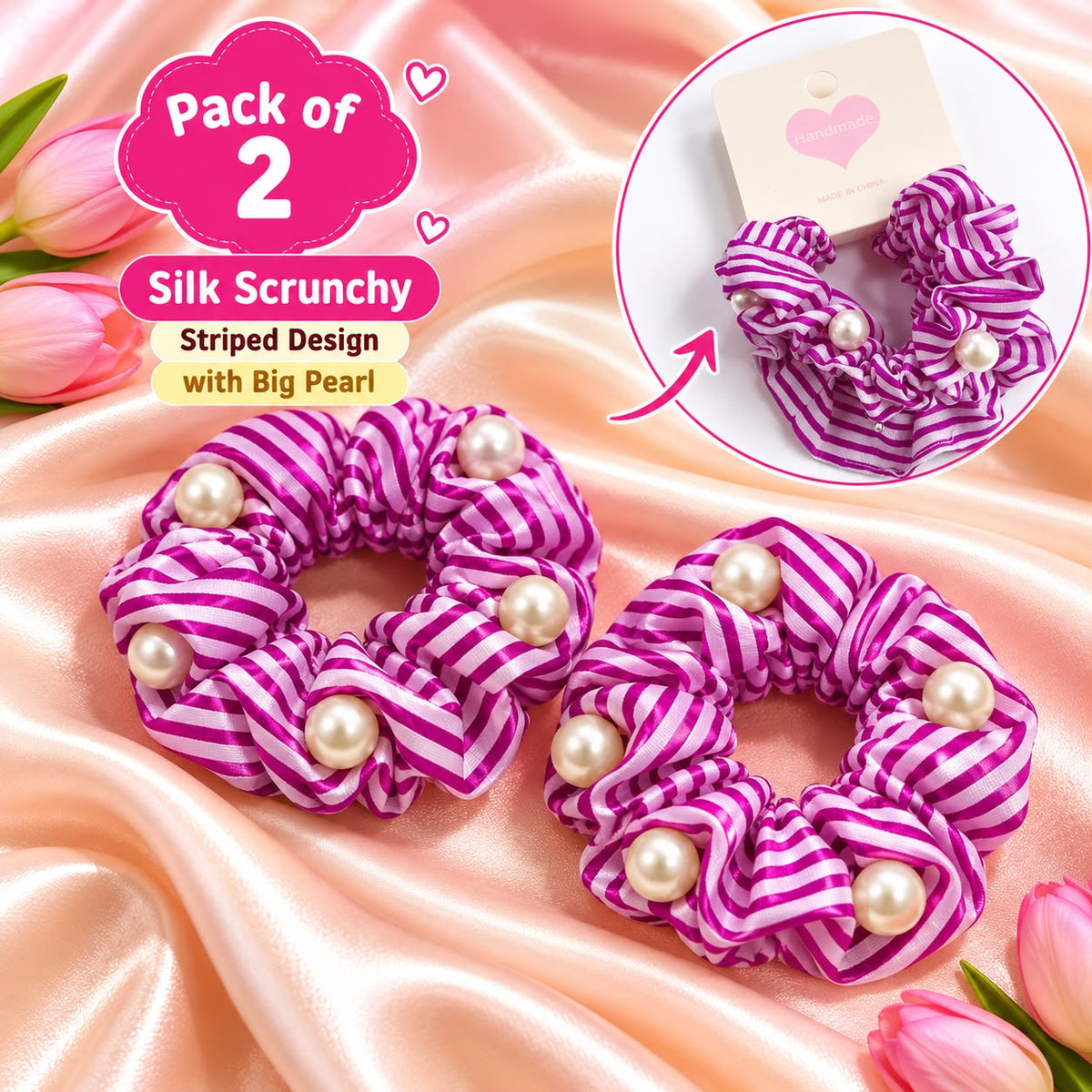 Pearl Silk Scrunchies-02 (Purple)
