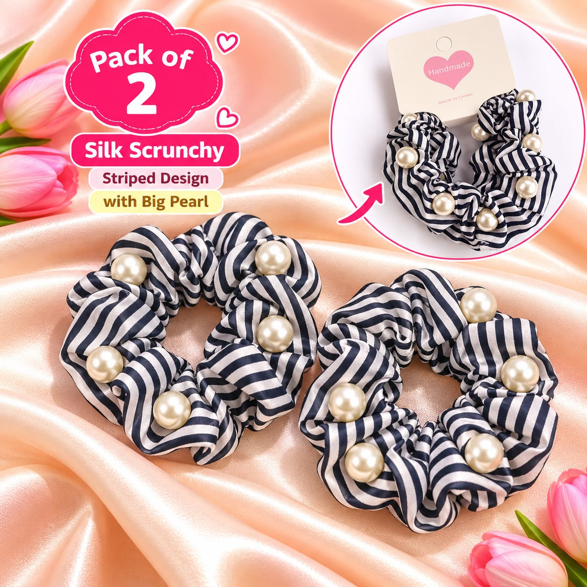 Pearl Silk Scrunchies-02 (Black)