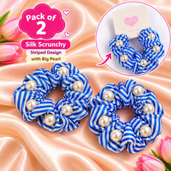 Pearl Silk Scrunchies-02 (Blue)