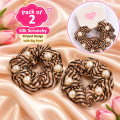 Pearl Silk Scrunchies-02 (Brown)