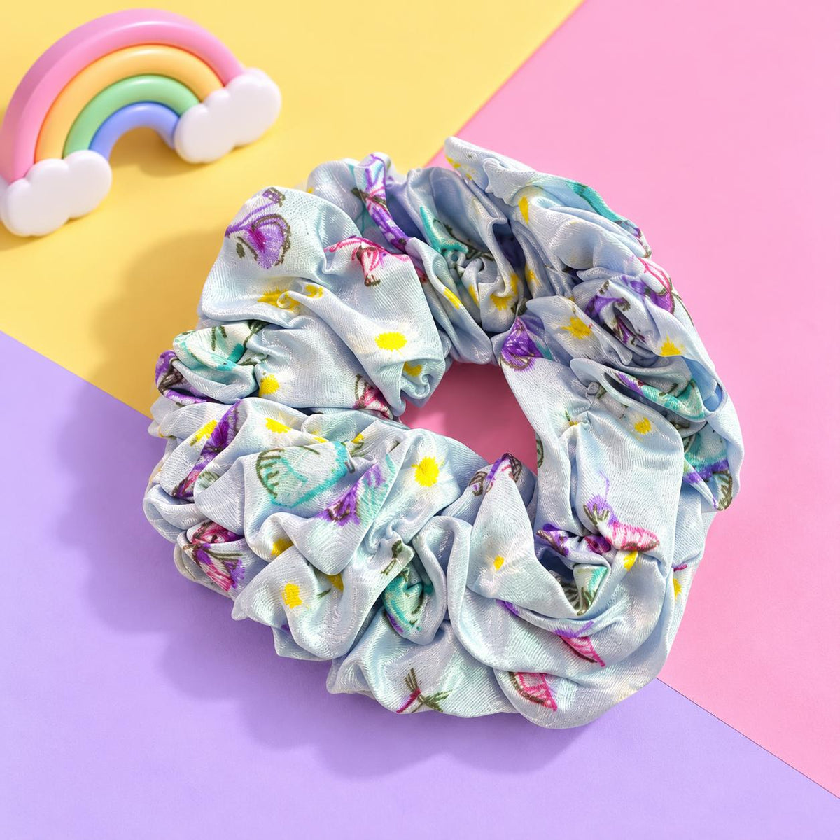 Floral Silk Scrunchie-01 (Light Blue)