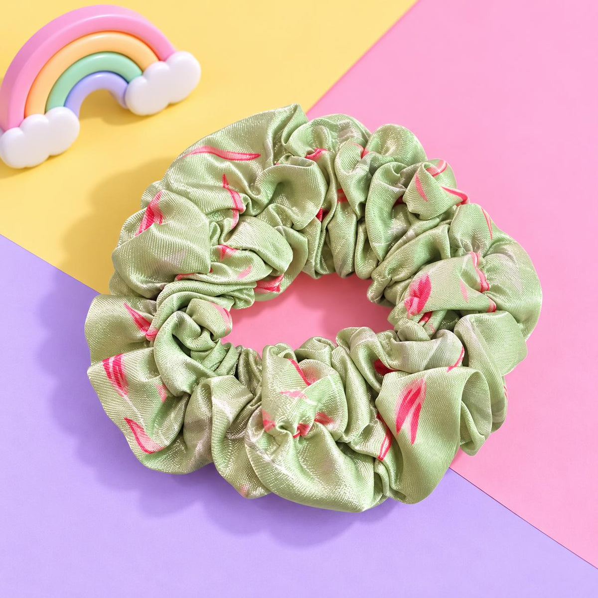 Floral Silk Scrunchie-02 (Green)