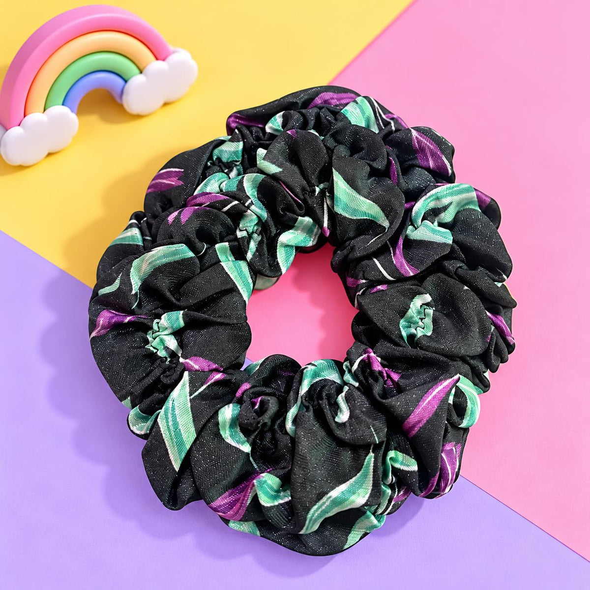 Floral Silk Scrunchie-02 (Black)