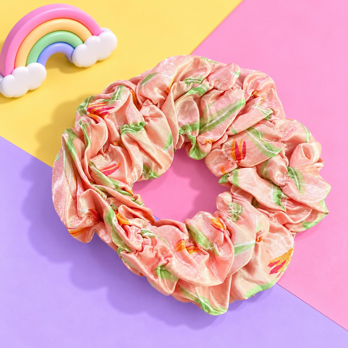 Floral Silk Scrunchie-02 (Peach)