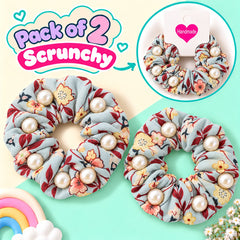 Floral Pearl Scrunchies Pony-01 (Light Blue)