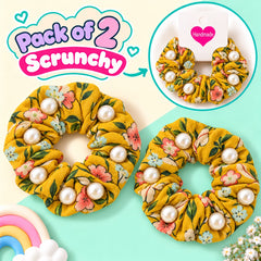 Floral Pearl Scrunchies Pony-01 (Yellow)