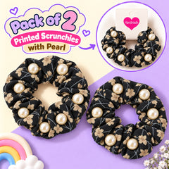 Floral Pearl Scrunchies Pony-02 (Black)