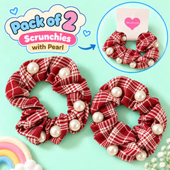 Checkered Pearl Scrunchies Pony-03 (Red)