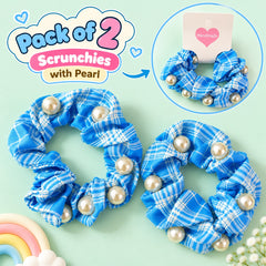 Checkered Pearl Scrunchies Pony-03 (Blue)
