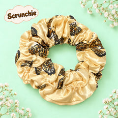 Printed Silk Scrunchie-03 (Beige)