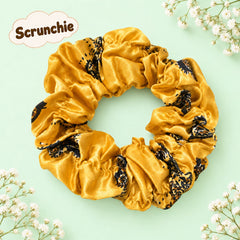 Printed Silk Scrunchie-03 (Golden)