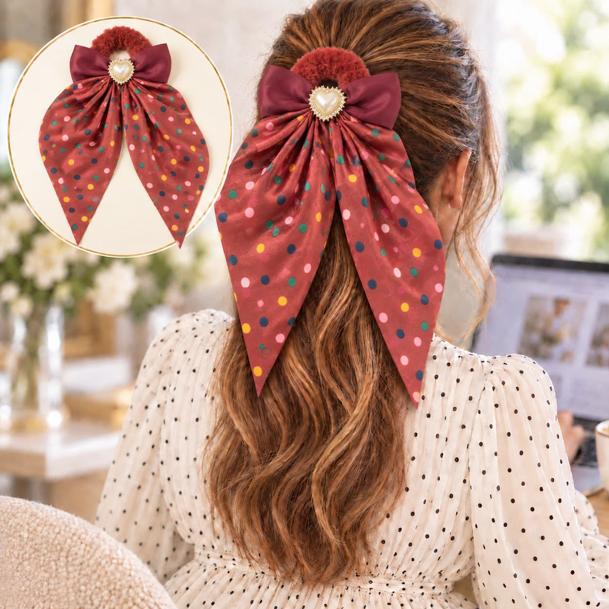 Bow Furry Ponytail-06 (Maroon)
