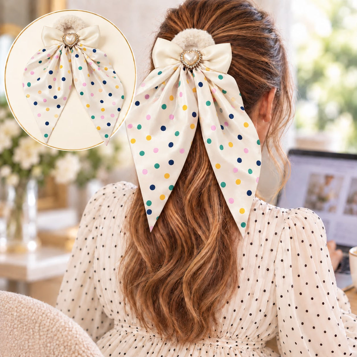 Bow Furry Ponytail-06 (Off White)