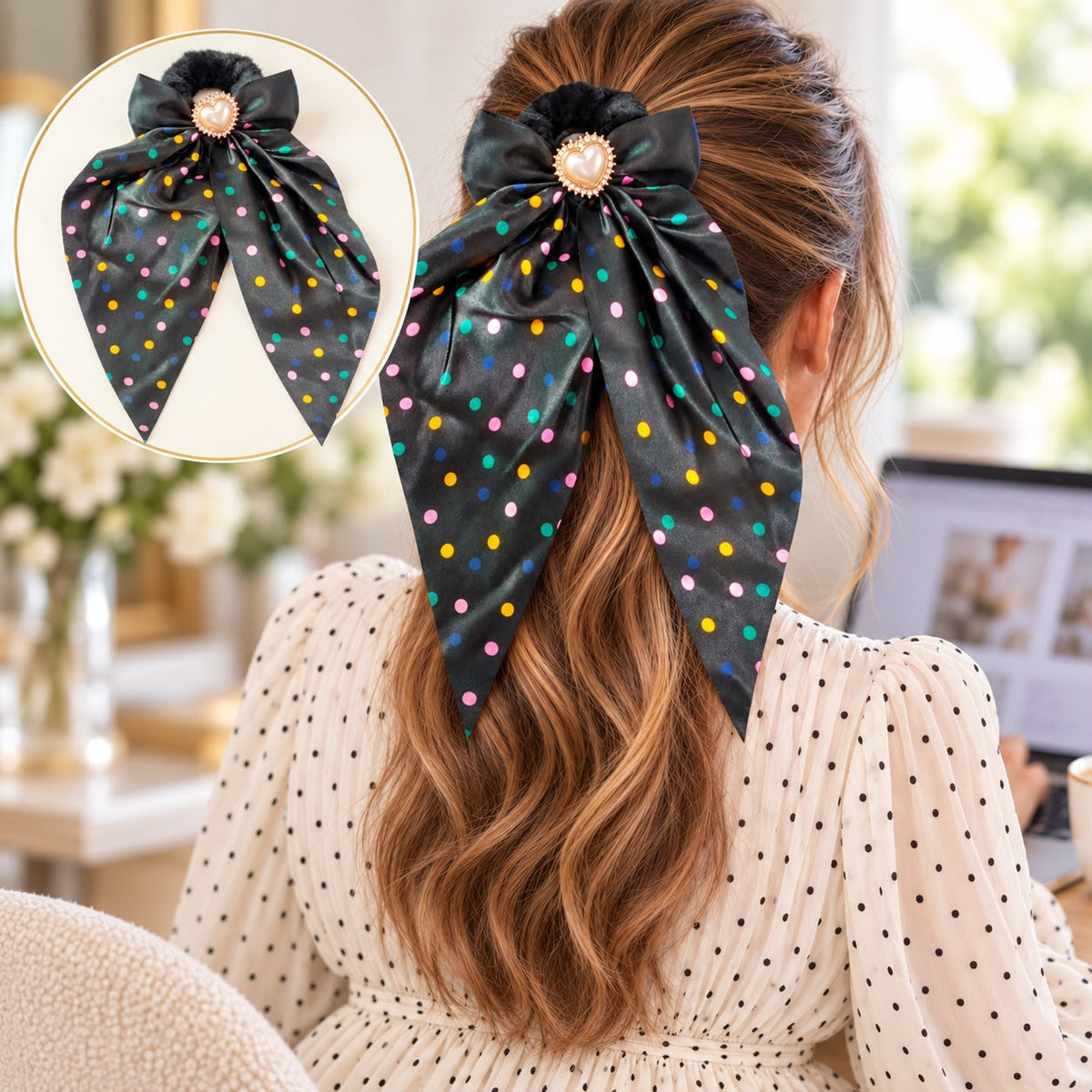 Bow Furry Ponytail-06 (Black)
