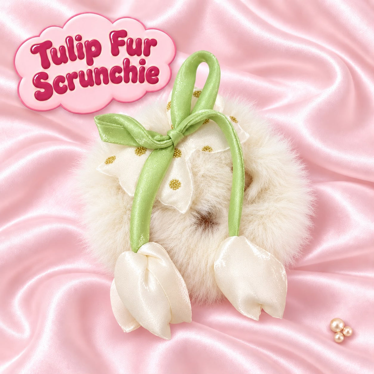 Tulip Fur Scrunchie (Off White)