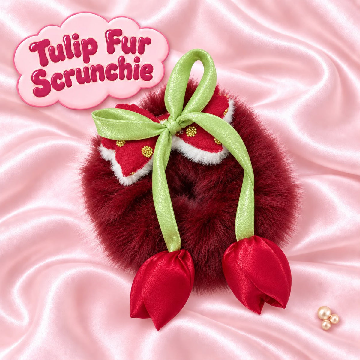 Tulip Fur Scrunchie (Maroon)