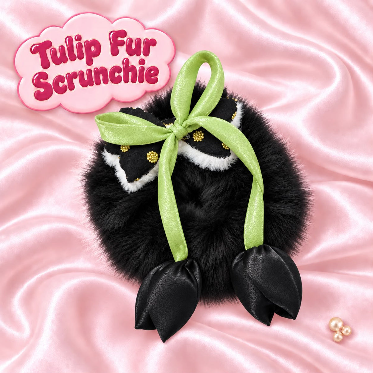 Tulip Fur Scrunchie (Black)