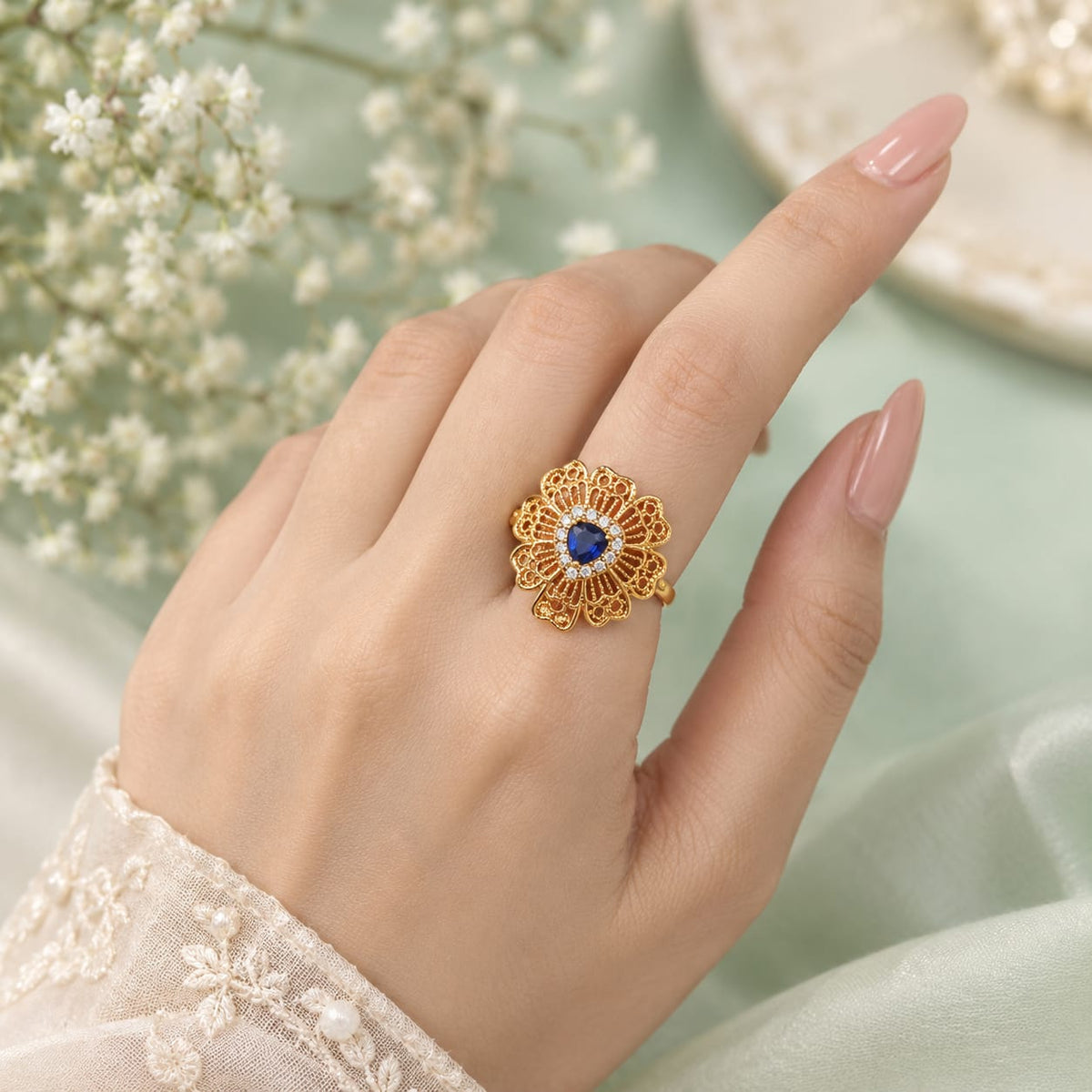 Zircon Ring-484 (Golden/Blue)
