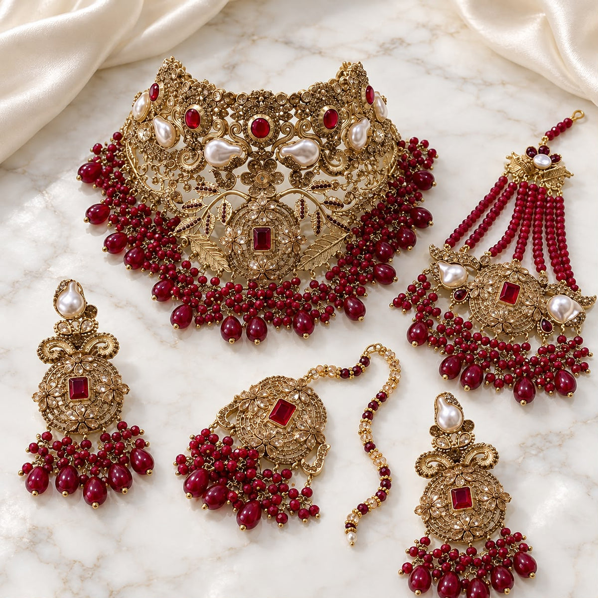 Bridal Jewellery complete Set-26 (Maroon)
