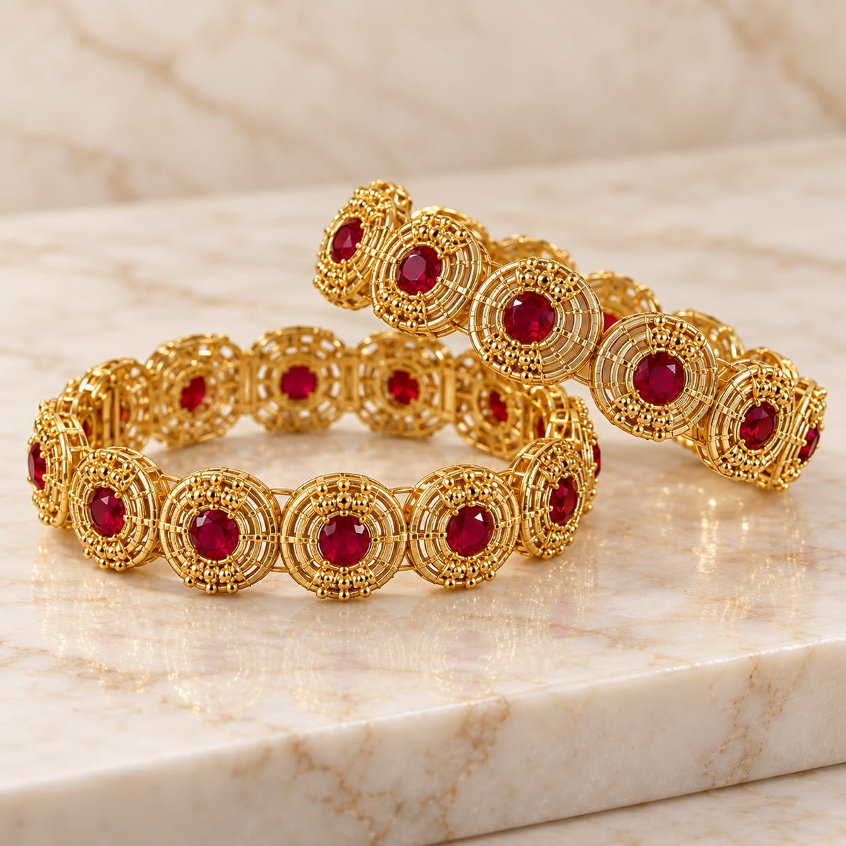 Fancy Kara Pair-85 (Golden/Maroon)