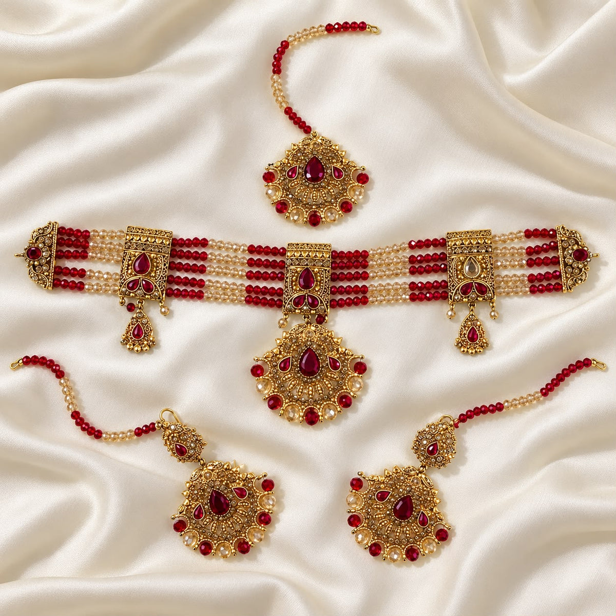 Rajwadi Choker Set-06 (Golden/Maroon)