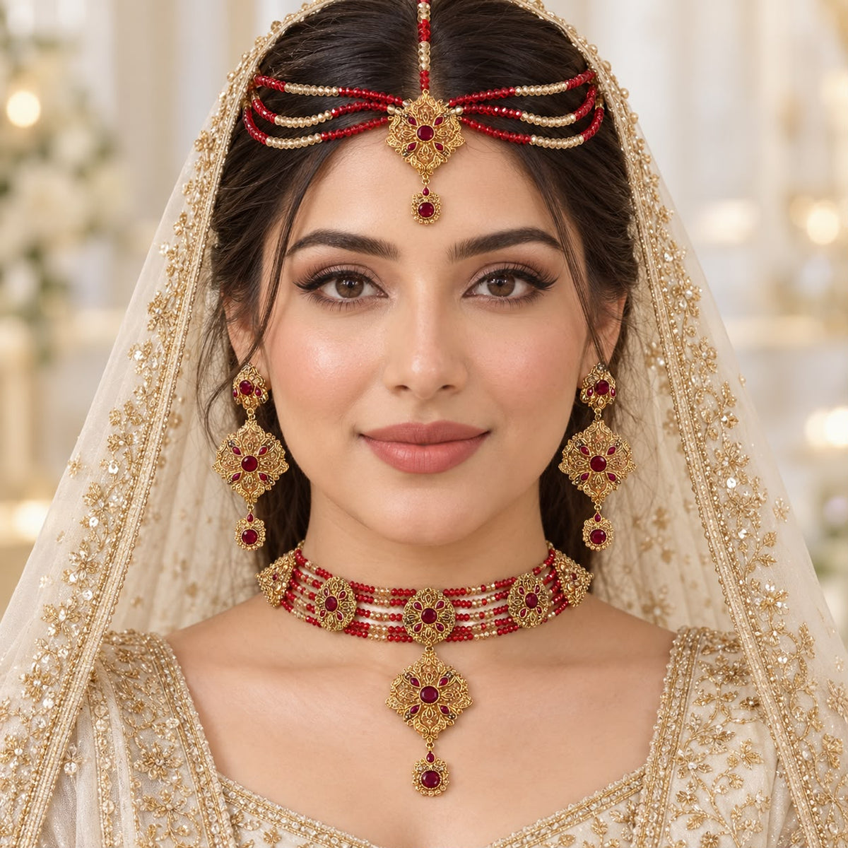 Rajwadi Choker Set-08 (Golden/Maroon)