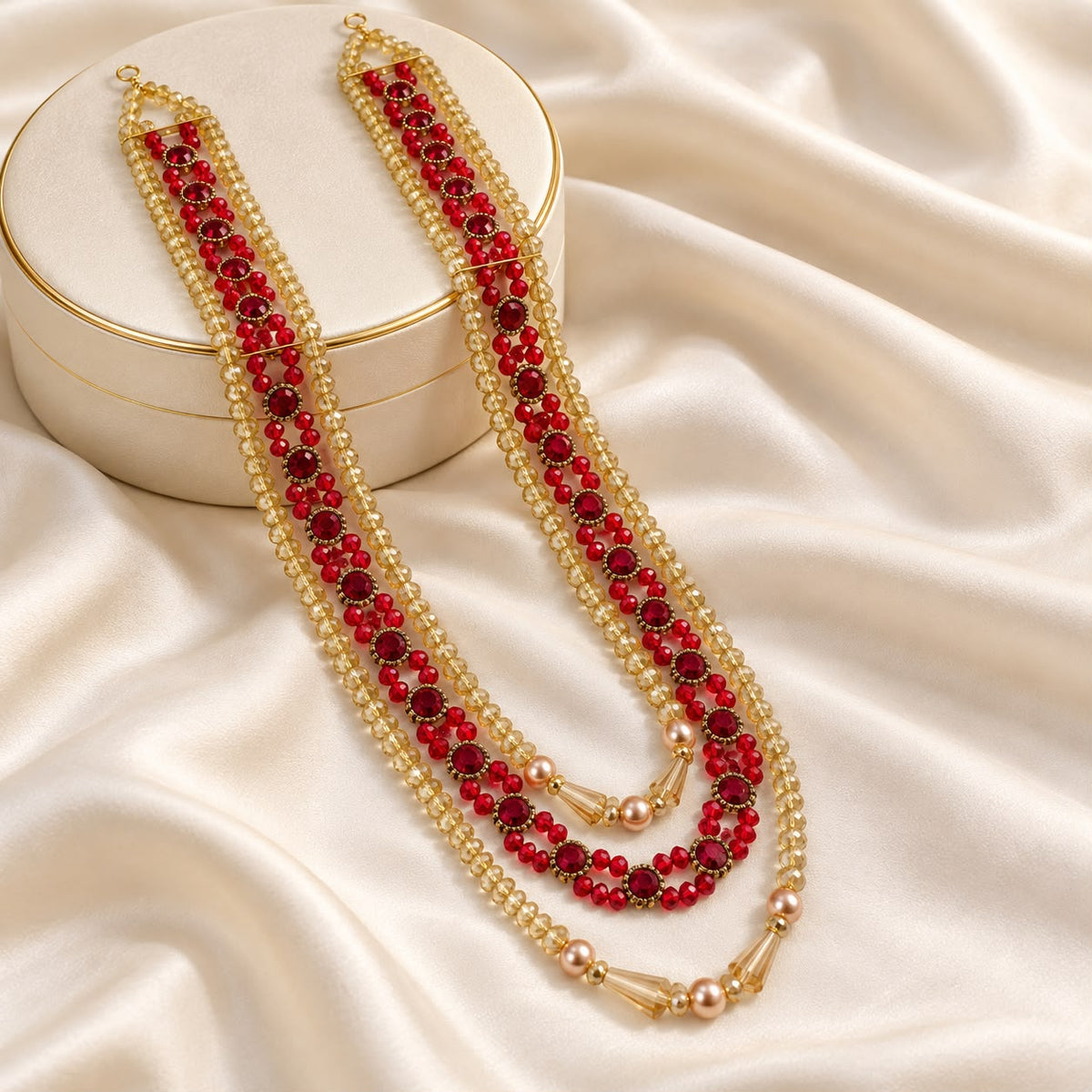 Layer Beaded Mala-09 (Golden/Red)