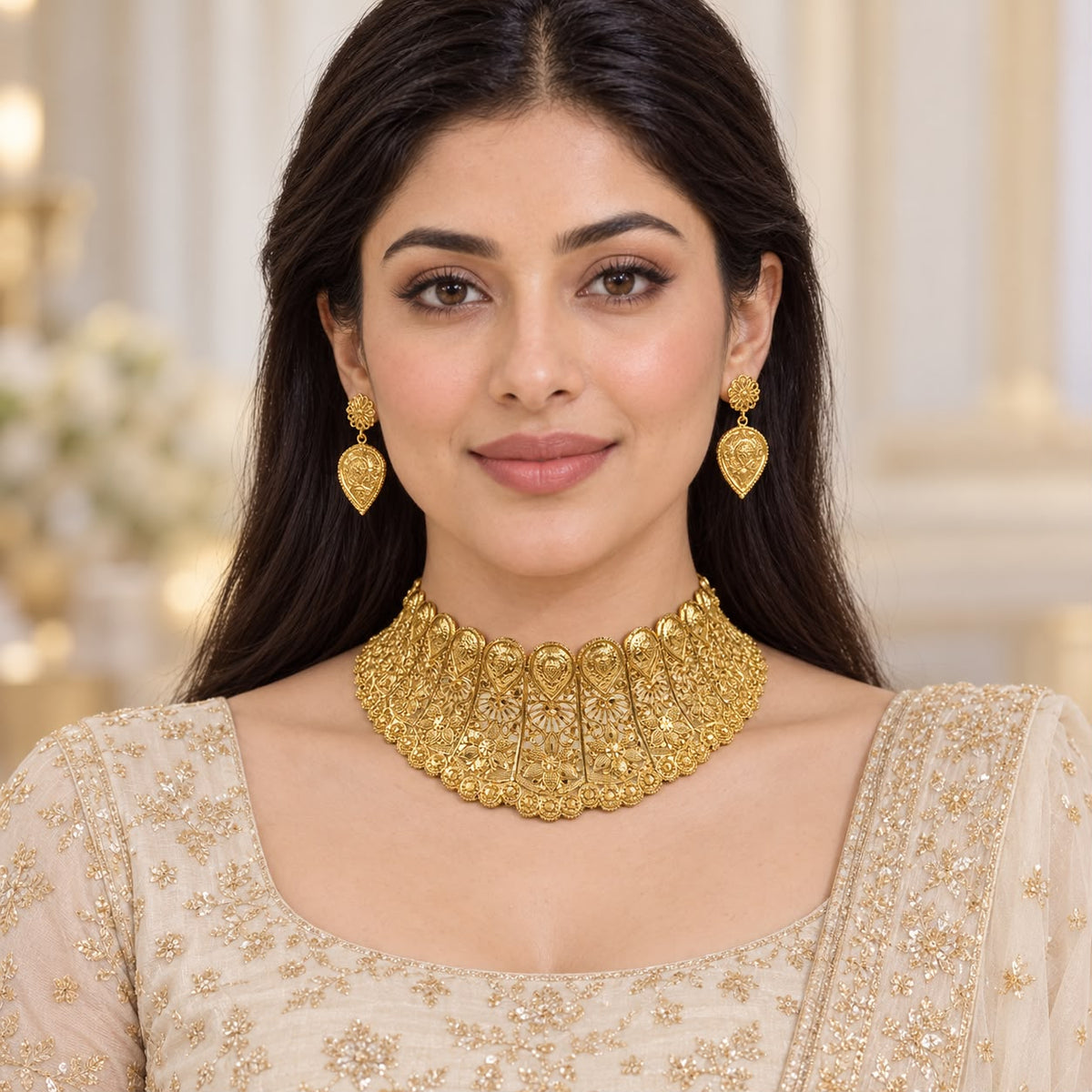 Rajwadi Necklace Set-04 (Golden)