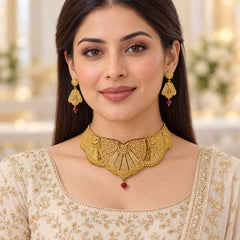 Rajwadi Necklace Set-03 (Golden/Maroon)