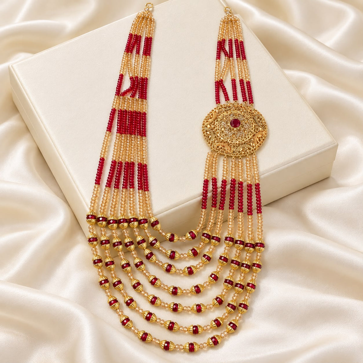 Layer Beaded Mala-05 (Golden/Maroon)