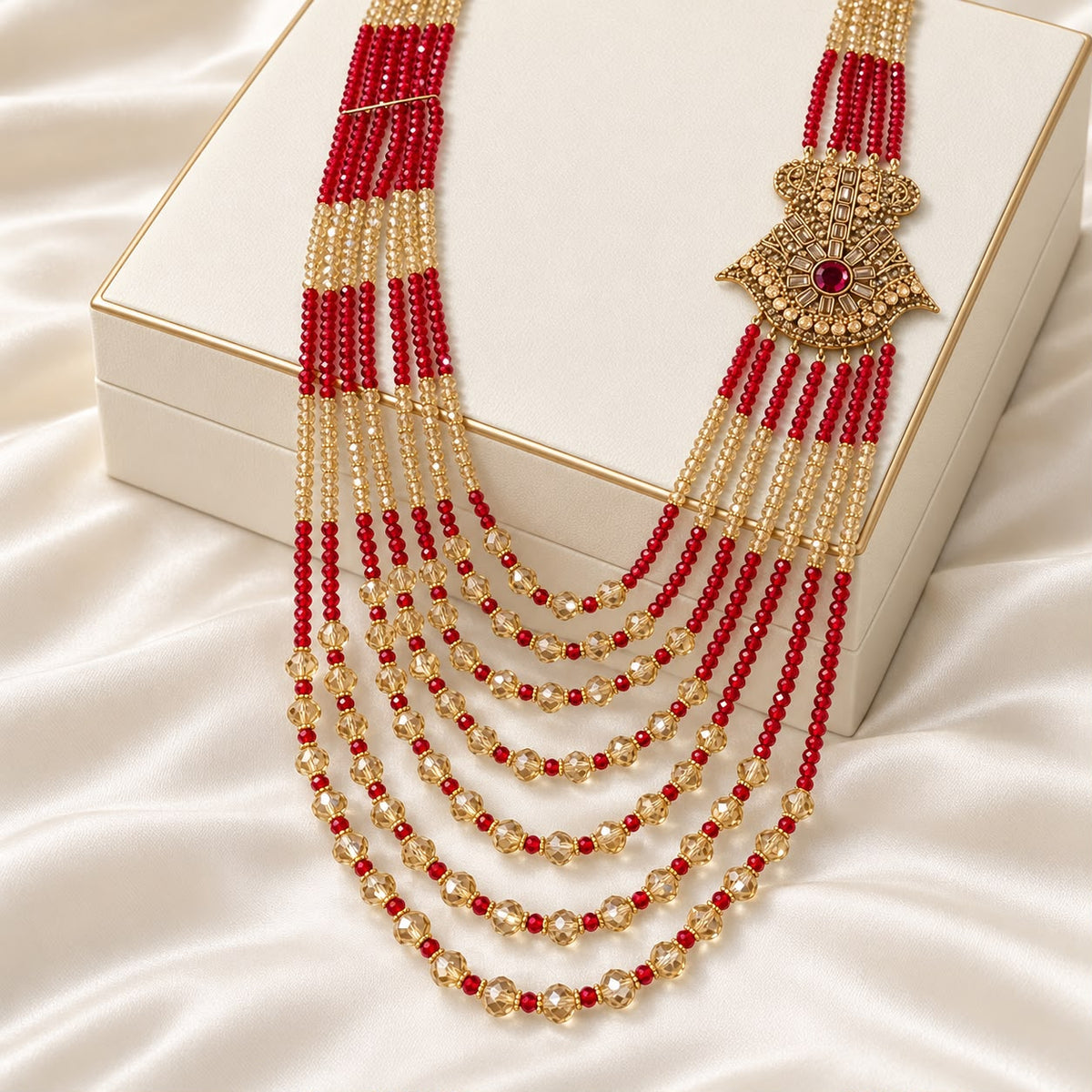 Layer Beaded Mala-04 (Golden/Maroon)
