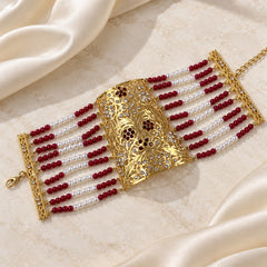 Gold Plated Angla Bracelet-13 (Golden/Maroon)