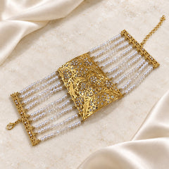 Gold Plated Angla Bracelet-14 (Golden/White)