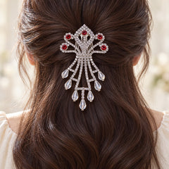 Rhinestone Hair Brooch-02 (Silver/Red)