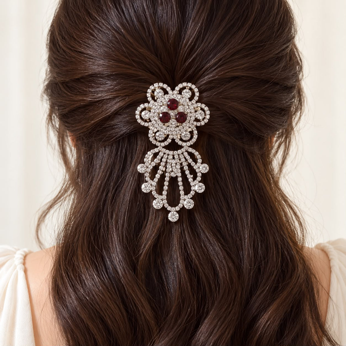 Rhinestone Hair Brooch-01 (Maroon)