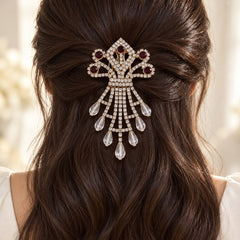 Rhinestone Hair Brooch-02 (Golden/Maroon)