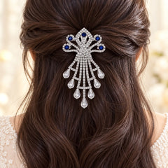 Rhinestone Hair Brooch-02 (Silver/Blue)
