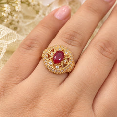 Zircon Ring-503 (Golden/Maroon)