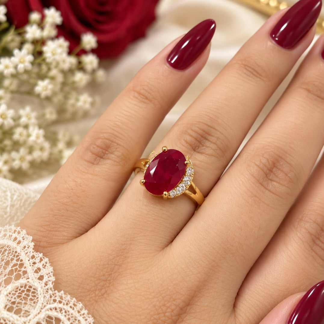 Zircon Ring-495 (Golden/Maroon)