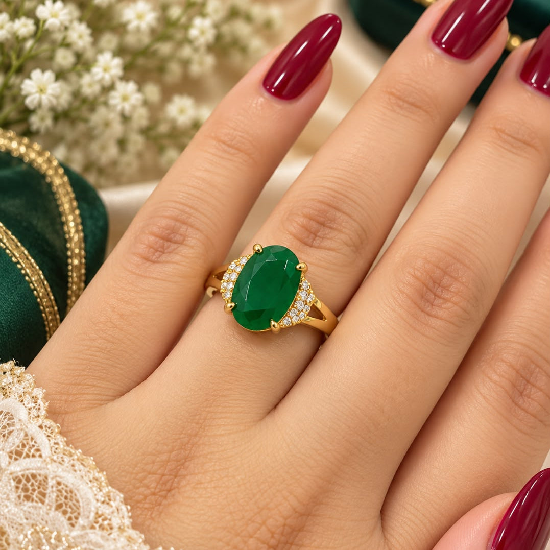 Zircon Ring-495 (Golden/Green)