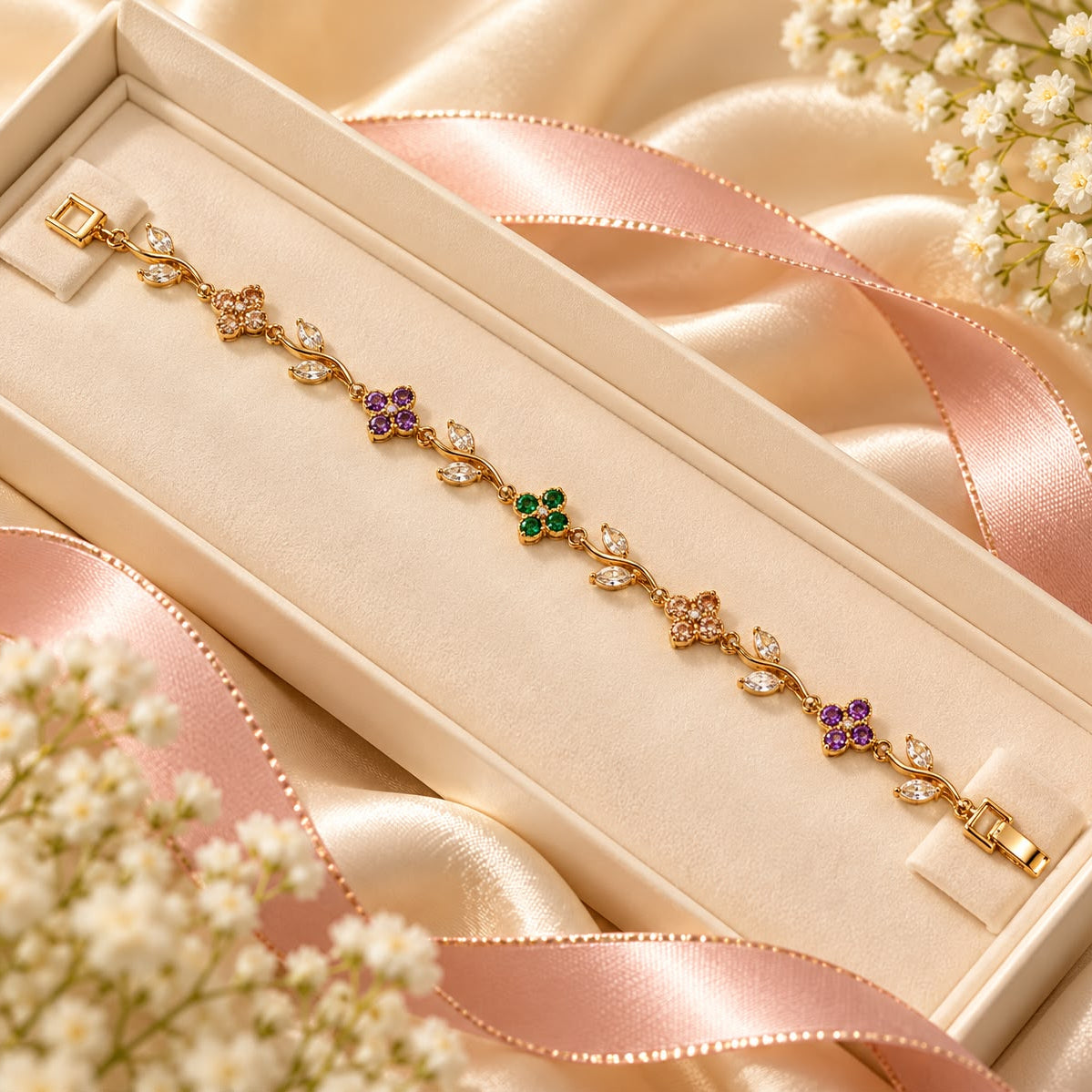 Zircon Bracelet-111 (Golden/Multi)