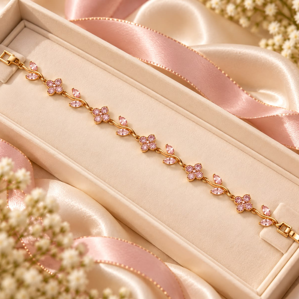 Zircon Bracelet-111 (Golden/Pink)
